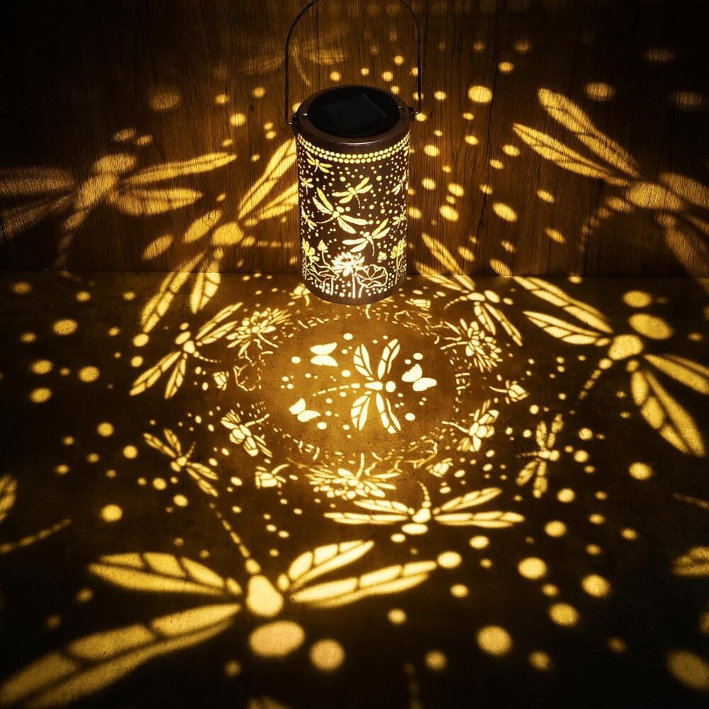 Dragonfly Lotus Outdoor Solar Lantern Waterproof - Hanging Solar Power Lights Le